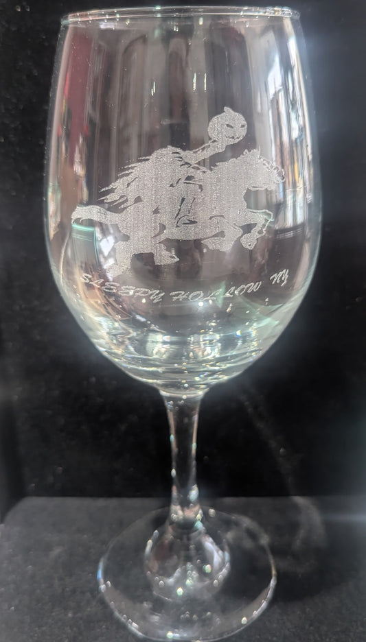 Sleepy Hollow Etched Wine Glass